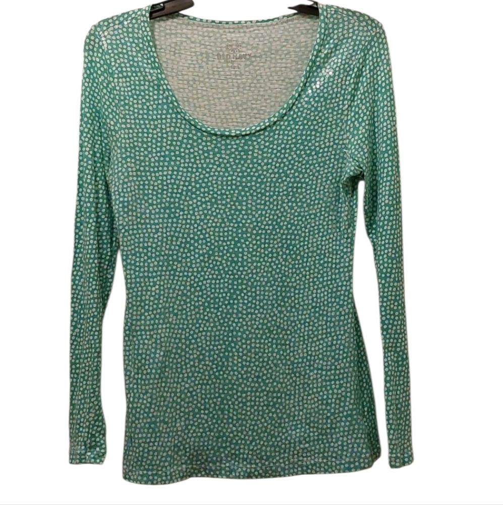 Old Navy Sequin Long Sleeved Soft Green Top S EUC